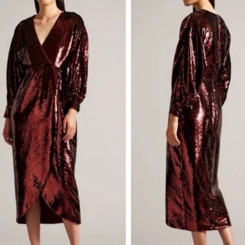 Ted Baker Awesome!!!! Burgundy Sequin Long Sleeve Dress, Small. NWOT fits 2-4 - Picture 8 of 9